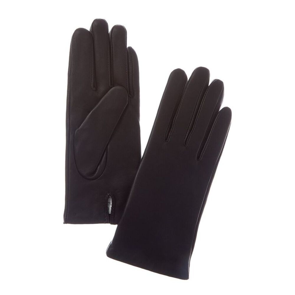 Sofiacashmere Classic Cashmere-Lined Nappa Leather Gloves, Brown